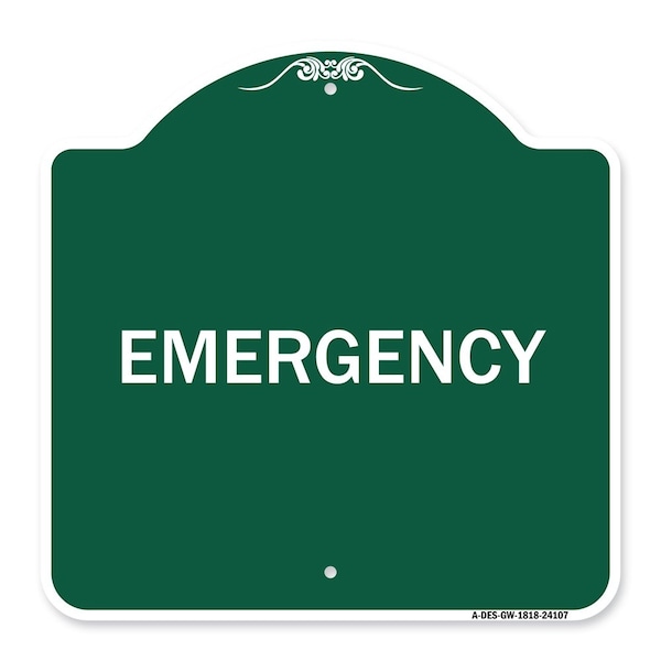 Signmission Designer Series Sign-Emergency, Green & White Aluminum Architectural Sign, 18" x 18", GW-1818-24107 A-DES-GW-1818-24107 - main